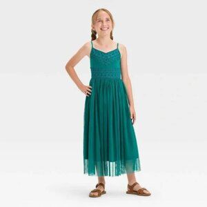 NEW Zenzi Girls' Sleeveless Lace Maxi Dress - Dark Green XS